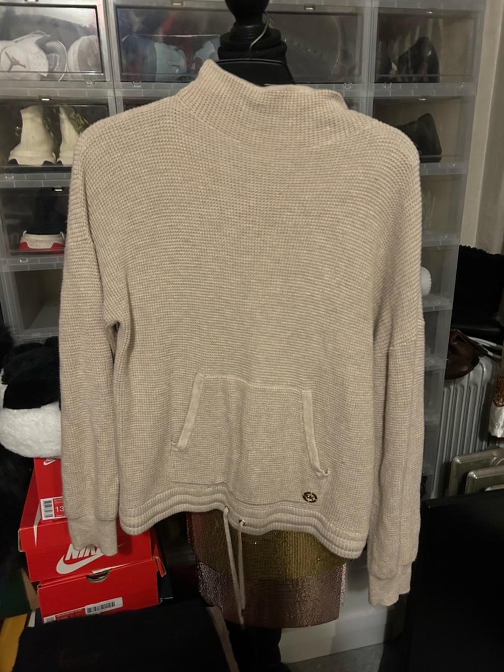 Michael Kors Light Beige Ribbed Turtleneck Sweater